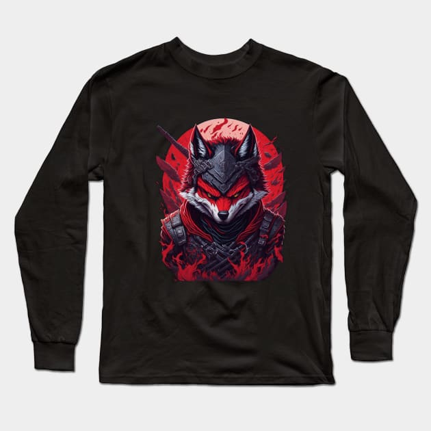 evil ninja wolf face Long Sleeve T-Shirt by Rizstor